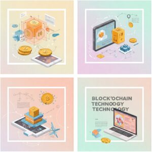 הקולאז' הדיגיטלי הזה מציג את העולם המרתק של טכנולוגיית בלוקצ'יין. התמונה משלבת אלמנטים של שרשראות בלוק, מטבעות קריפטוגרפיים וספר רישום דיגיטלי, וממחישה את הפוטנציאל המהפכני של טכנולוגיה זו. הצבעים הבהירים והקווים החלקים יוצרים תחושה של חדשנות וצמיחה, בעוד שהתמונה המורכבת מסמלת את האופי הרב-תחומי של בלוקצ'יין.