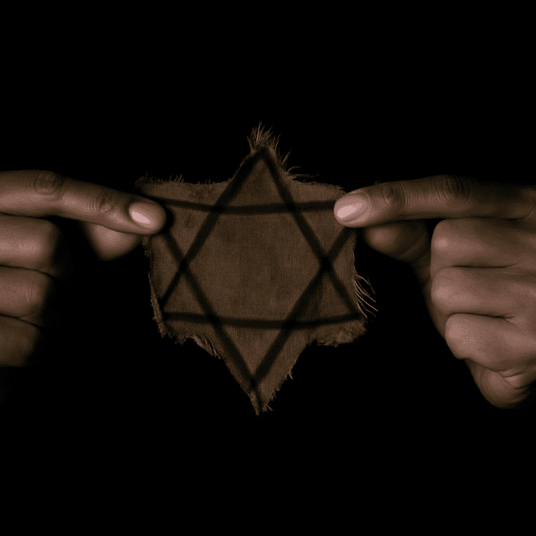 צילום סמלי של טלאי צהוב בידיים, לציון יום השואה וזיכרון הקורבנות