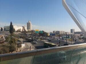View of Jerusalem's city center from the Bridge of Strings – a key transport hub expected to be busy during Passover