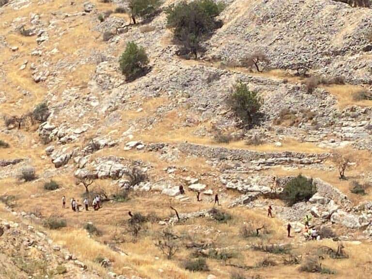 Aerial view of rescue forces searching for a missing person in Har Homa, Jerusalem