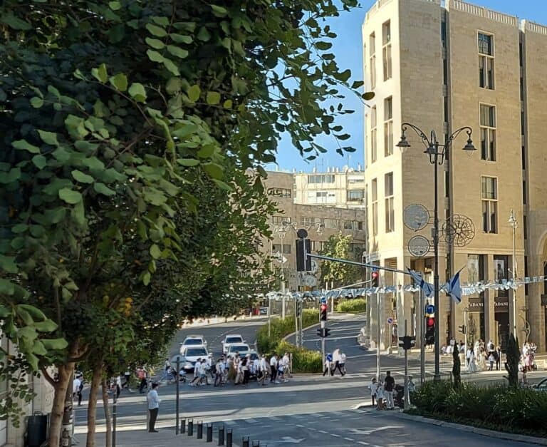 King David Street in Jerusalem on a Saturday afternoon, facing Mamilla, photographed May 2025