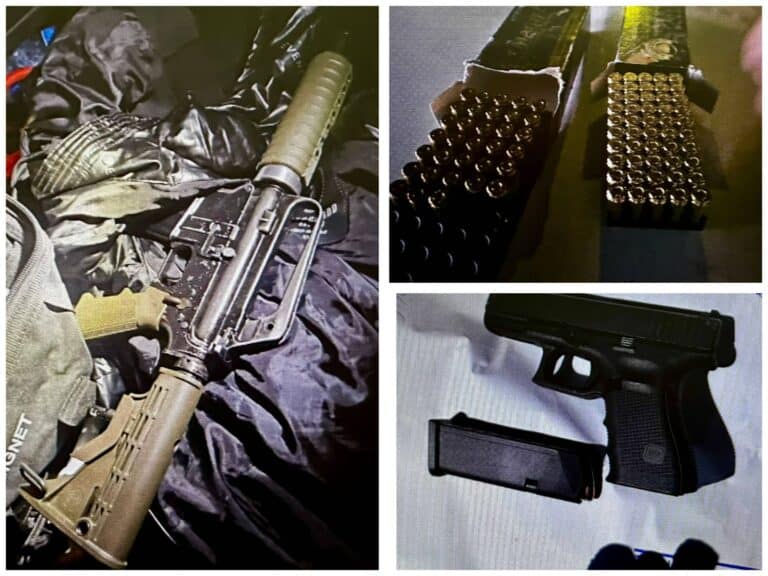M16 rifle, Glock handgun, and ammunition seized during a police raid on a wedding in East Jerusalem