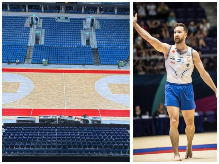 Israeli Olympic gymnast Artem Dolgopyat at Jerusalem's Pais Arena ahead of Israel's national gymnastics week