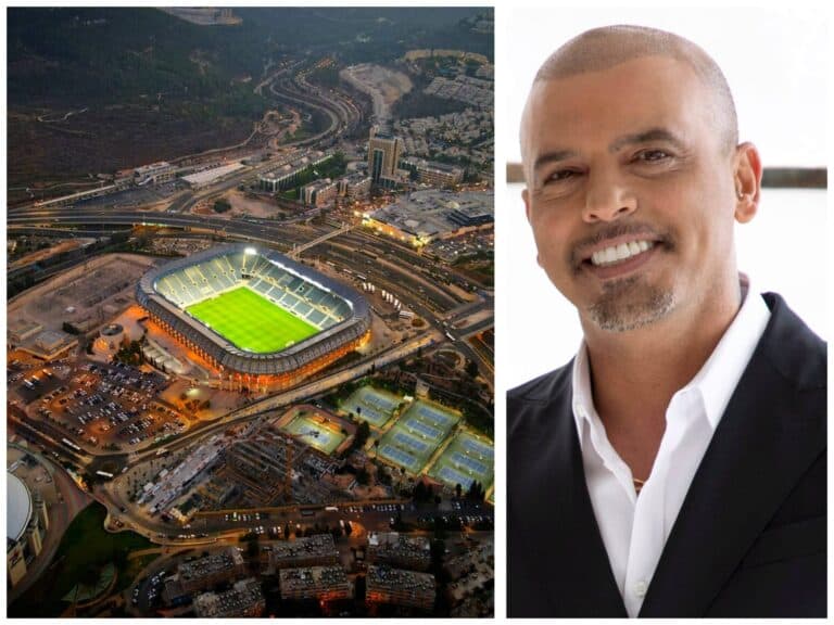 Teddy Stadium in Jerusalem next to singer Eyal Golan, amid public debate over potential concerts and municipal opposition