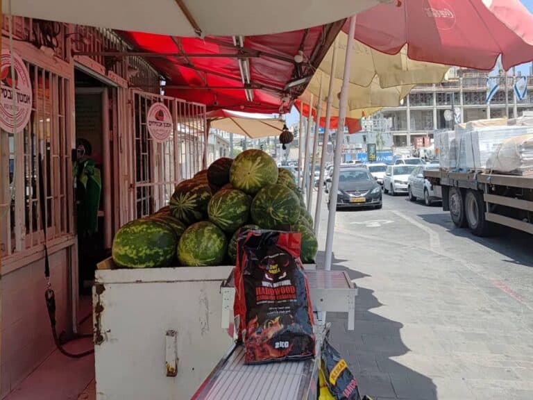 Watermelon stand at Jerusalem’s Mahane Yehuda Market during summer, as French tourism is expected to return after ceasefire
