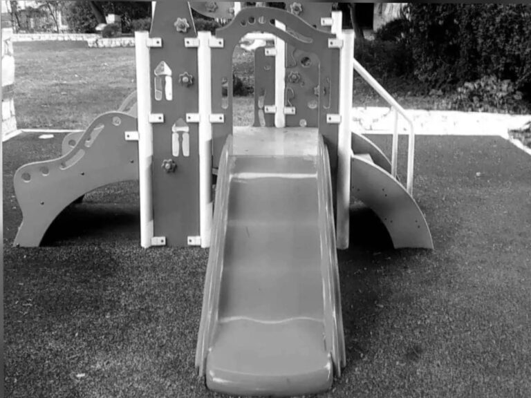 Empty playground slide in Jerusalem, symbolizing children's isolation during the Iran-Israel war and ongoing school closures, June 2025