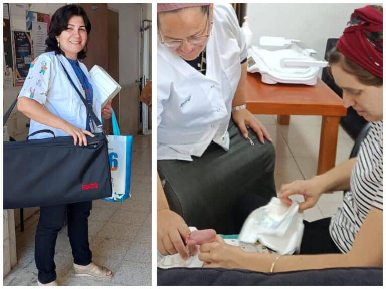 Clalit nurse visiting homes to vaccinate infants in Jerusalem district during emergency closure of Tipat Halav stations