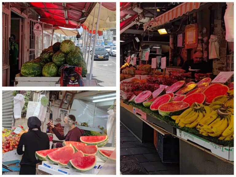 Watermelons on display at Mahane Yehuda Market in Jerusalem, summer 2025