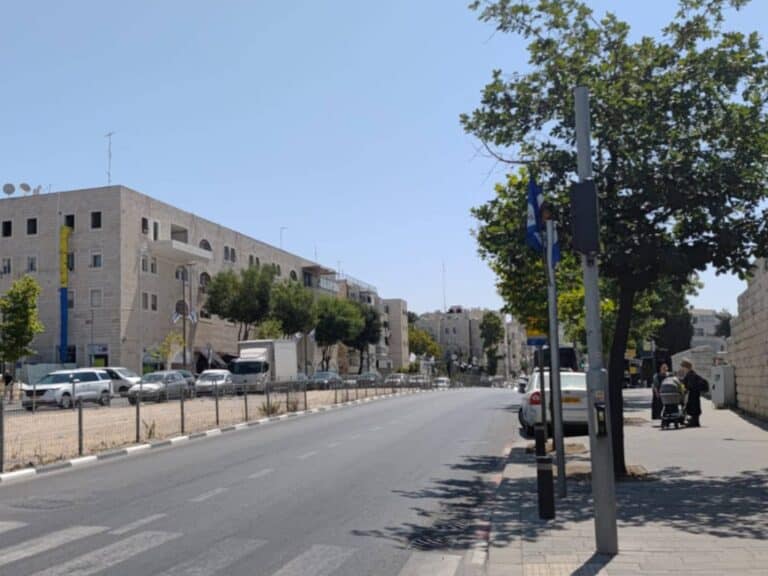 Quiet Saturday morning in Jerusalem’s Romema neighborhood under clear skies