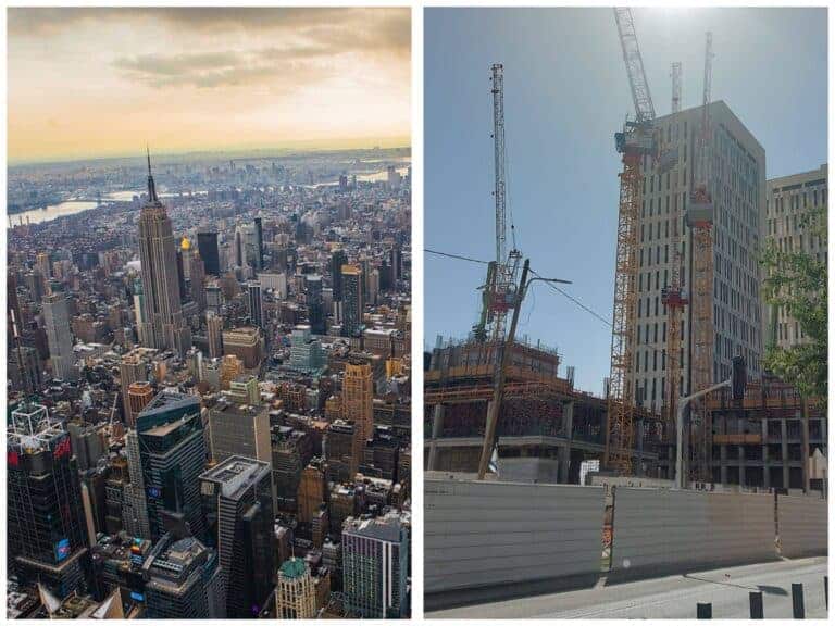 A visual comparison of New York City's skyline and the ongoing construction site at Jerusalem’s western entrance (Sha’arei HaIr project)