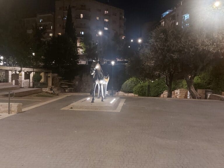 Jerusalem city center at night near Gan HaSoos, nearly empty