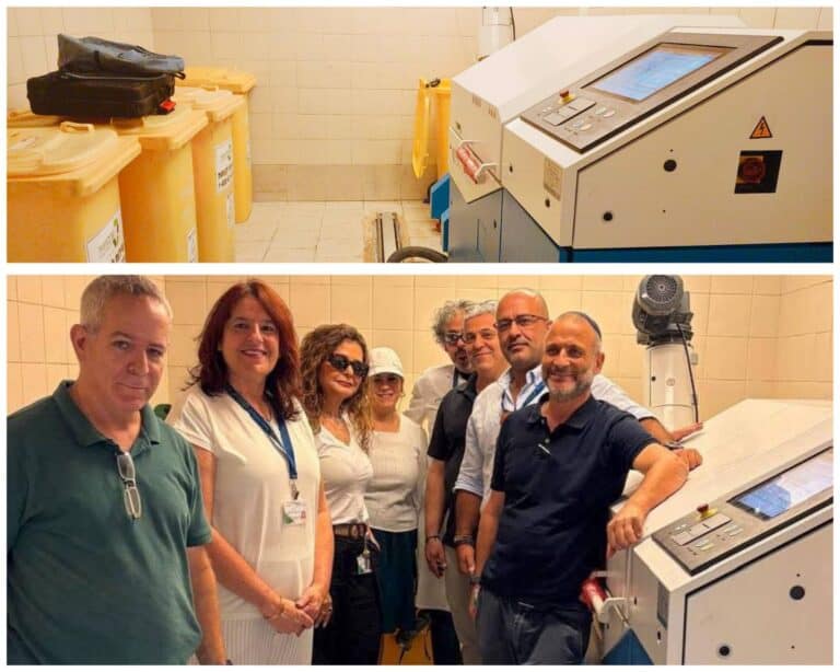 Envomed machine treating medical waste at Clalit lab in Jerusalem ar