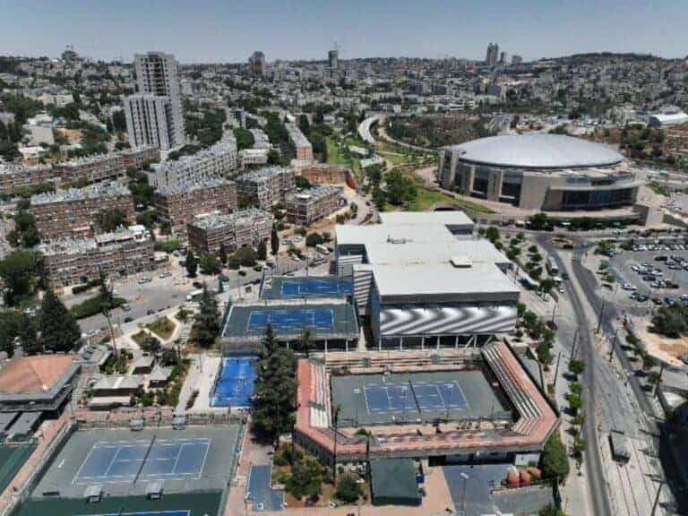 Aerial view of Jerusalem’s Malha Tennis Center – Israel’s largest and most accessible national sports complex