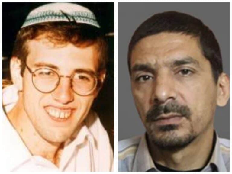 Chaim Kerman, murdered in Jerusalem, and Bassem Abu Sninah, his killer later killed in Gaza, shown side by side