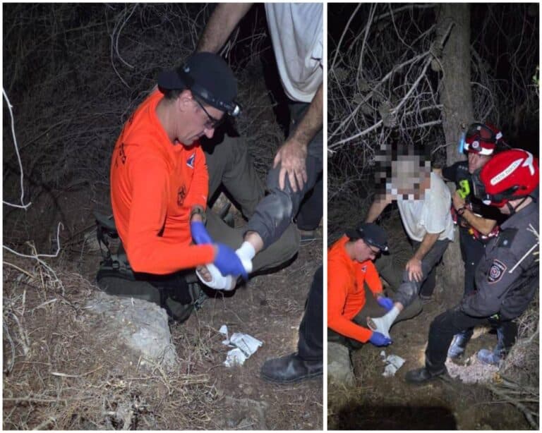 Relawan Unit Penyelamat Etzion-Yehuda mengevakuasi pria yang kelelahan di Har Harat dekat hutan Kastel di Yerusalem