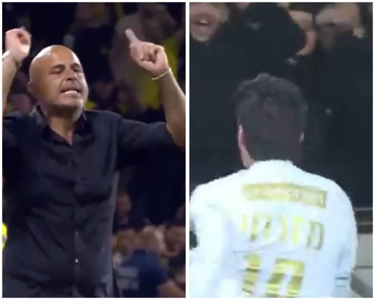 لائین مزراحةی اور یوسی ابوکسس میچ کے دوران ایک جذباتی لمحے میں ساتھ دکھائی دیتے ہیں