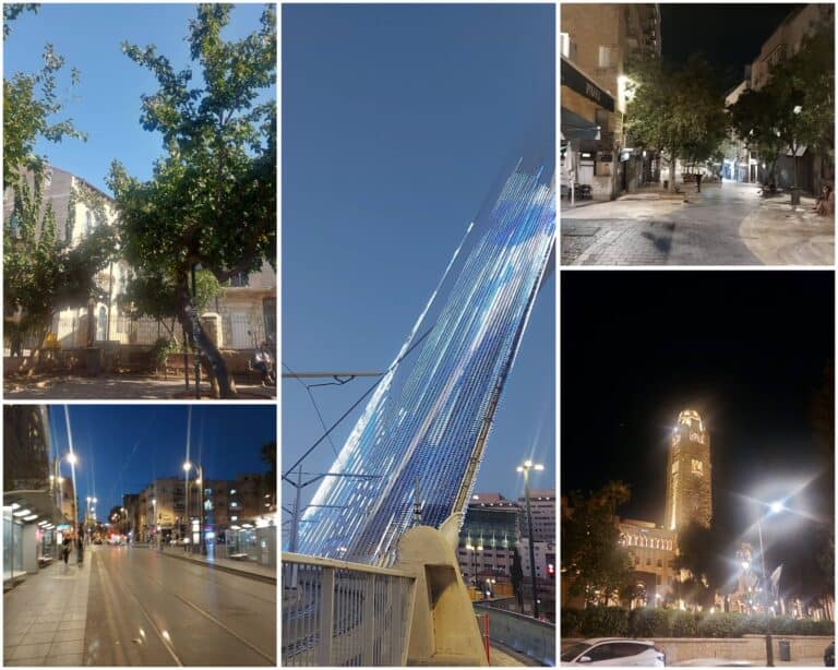 מזג האוויר בירושלים בתחילת חורף 2025 - גשר המיתרים, מרכז העיר ומגדל ימק"א בלילה