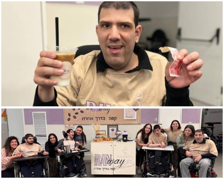 בוגרי מרכז עדי ירושלים מפעילים עגלת קפה נגישה לזכרו של רן דקורי ז"ל