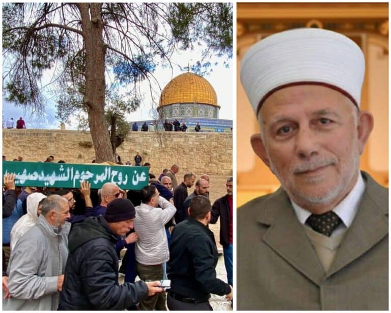 আল আকসায় শেখ সালাহাবের জানাজা ও তার প্রতিকৃতি