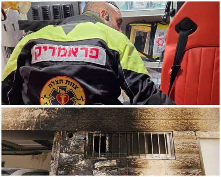 জেরুজালেম জেলা পুলিশ তদন্ত করছে: আহত যুবক এবং ভবনের প্রবেশমুখে আগুন, চিকিৎসা দিচ্ছেন চিকিৎসাকর্মী