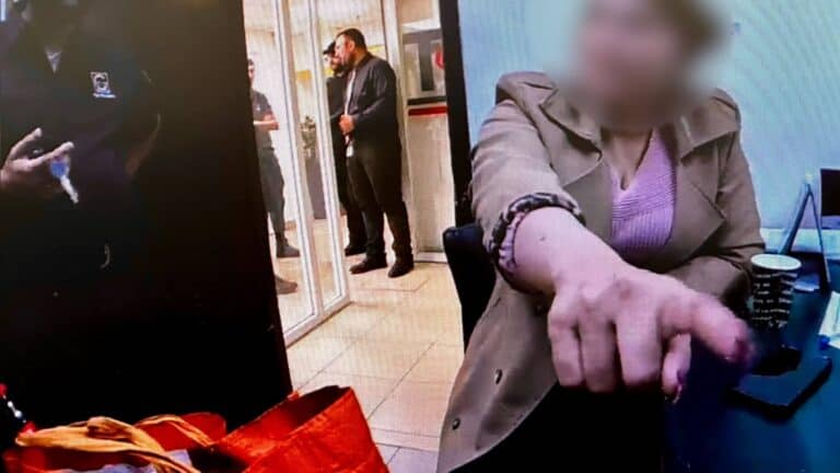 জেরুজালেমের মালহা মলে দুই সন্দেহভাজনকে পরীক্ষা করছেন নিরাপত্তাকর্মী ও জেলা পুলিশ