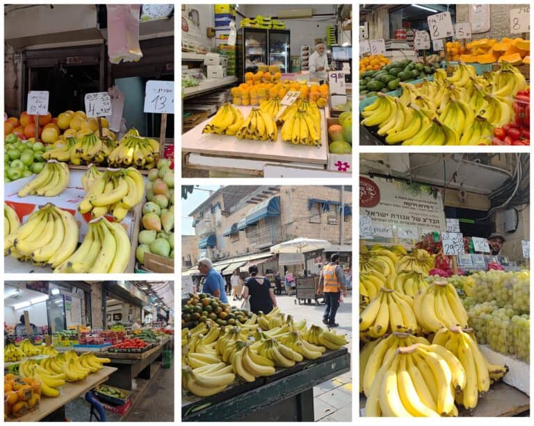 موز معروض للبيع في سوق المهند يهودا في القدس مع ارتفاع الأسعار