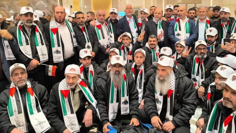 Militants freed in the hostage deal, some involved in attacks in Jerusalem, during their deportation from Israel