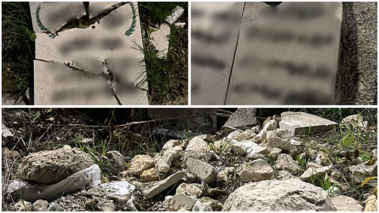 Các bia mộ bị phá hoại tại một nghĩa trang gần Khu Phố Cổ của Giê-ru-sa-lem sau vụ việc vandalism (Photo: Israel Police Spokesperson)