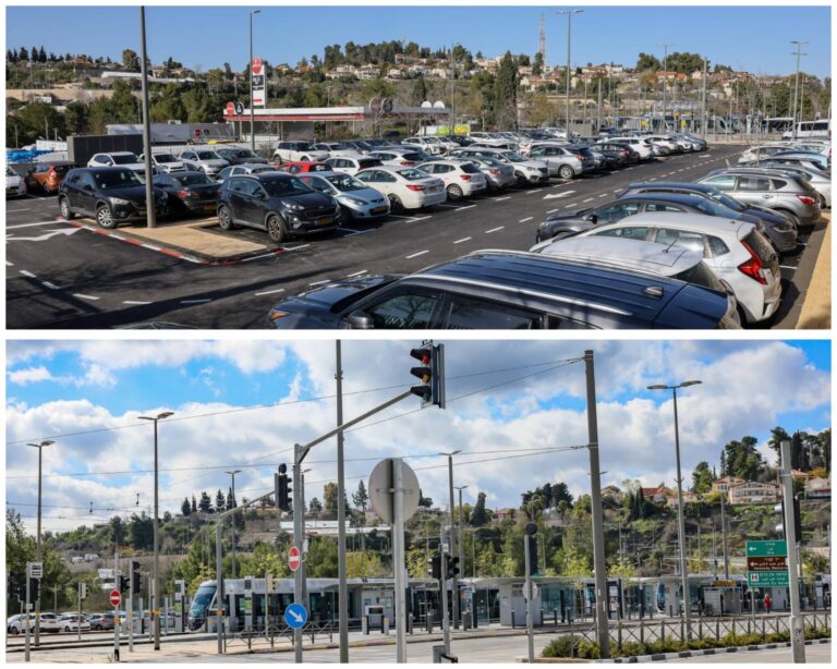 החניון החדש בצומת אורה, סמוך לתוואי הקו האדום של הרכבת הקלה בירושלים (צילום: ארנון בוסאני)