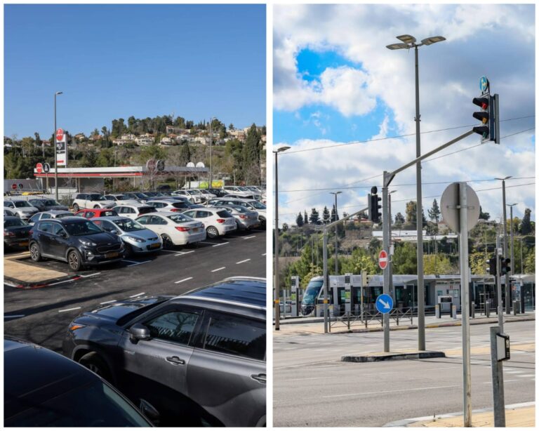 Nouvelle installation du système garer et continuer au carrefour d’Ora, à côté de la Ligne Rouge du tramway léger à Jérusalem (Photo: Arnon Busani)