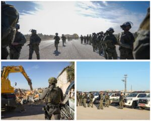 Security forces and bulldozers during a demolition operation in Kafr Aqab, North Jerusalem