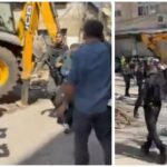 כוחות משטרה וכלי הנדסי כבד במהלך עבודות הריסה בשכונת אל-בוסתאן בסילוואן בירושלים