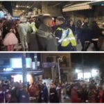 שוטרים מתמודדים עם אלפי חוגגים שהתקהלו במרכז ירושלים במהלך אזעקות