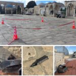 شظايا اعتراض من صواريخ أُطلقت من إيران في ساحات الحرم القدسي في البلدة القديمة بالقدس