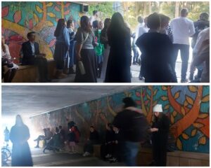 אנשים מתגודדים במנהרת גן סאקר בירושלים בזמן אזעקה במהלך ירי טילים מאיראן על ישראל