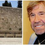 הכותל המערבי בירושלים לצד דיוקן של צ'אק נוריס