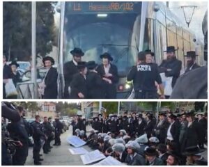 חרדים חוסמים את הרכבת הקלה בירושלים בזמן מלחמה עם איראן
