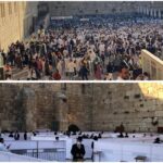 השוואה בין ברכת הכהנים בכותל המערבי בירושלים בשנים רגילות עם קהל גדול לבין מתכונת מצומצמת בתקופת הקורונה