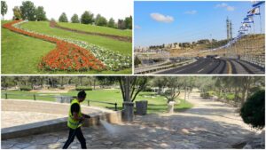 עבודות ניקיון ושתילת פרחים בירושלים לקראת פסח על רקע המלחמה עם איראן