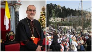 הפטריארך הלטיני של ירושלים לצד תהלוכת יום ראשון של הדקלים בהר הזיתים