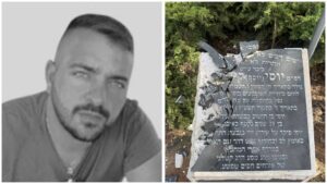 רס"מ יוסי קירמה לצד האנדרטה שנופצה לזכרו לאחר פגיעת פטיש