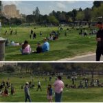 משפחות עם מנגלים בדשא גן סאקר בירושלים בזמן מלחמה עם איראן וירי טילים