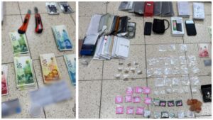 סמים מחולקים למנות, סכינים, כסף מזומן וטלפונים ניידים שנתפסו בפעילות משטרתית בירושלים