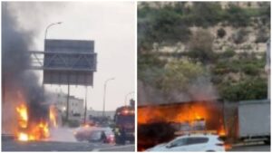 משאית עולה באש בכביש 1 סמוך למחלף יערים ליד ירושלים