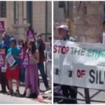 Protesters outside Jerusalem District Court demonstrating against home demolitions in Silwan
