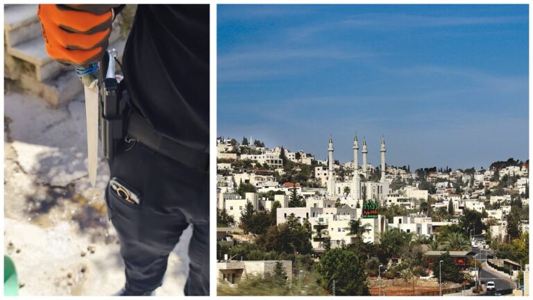 Le couteau utilisé selon les soupçons lors de l’attaque, à côté du village d’Abu Gosh près de Jérusalem