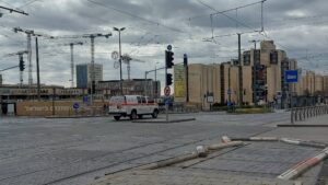Herzl Boulevard in Jerusalem on a grim morning after a night of sirens and emergency preparations