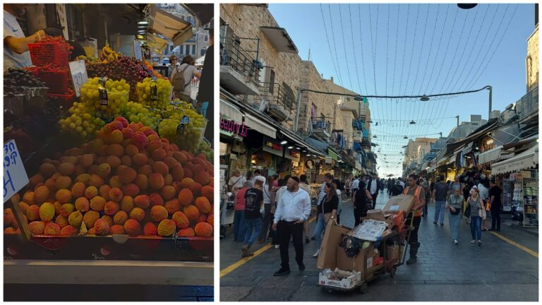 דוכן ליצ'י ופירות קיץ בשוק מחנה יהודה ההומה בירושלים
