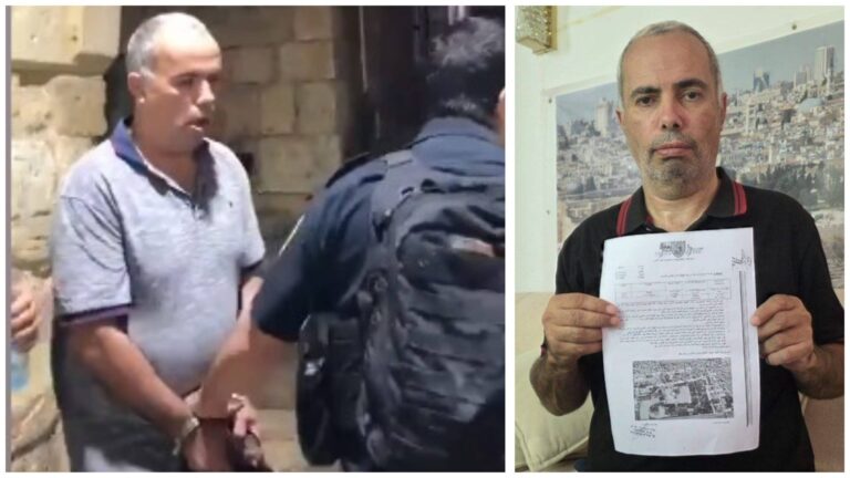 أحمد الصفدي عقب اعتقاله في القدس وهو يحمل وثيقة تتعلق بإبعاده عن مجمع الحرم القدسي