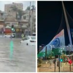 גשר המיתרים בירושלים מואר בצבעי ישראל והודו לצד הצפות ברחובות מזרח ירושלים